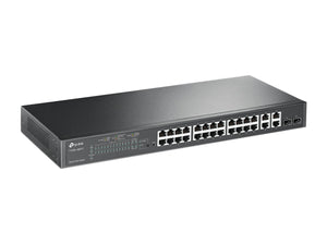 TP-Link 24 Port PoE Switch | Smart Managed | 24 Port 10/100Mbps + 4 Port Gigabit Uplink + 2 SFP | 802.3at/af Compliant, 192W | L2 Features | L2/L3/L4 QoS | IGMP Snooping | 802.1Q VLAN (T1500-28PCT)