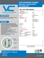 Load image into Gallery viewer, Vertical Cable Cat5e, Shielded, 24AWG, Solid Bare Copper, Plenum, 1000ft, Bulk Ethernet Cable, Blue 057-479/S/P/BL