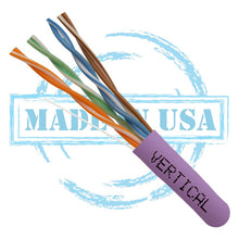 Load image into Gallery viewer, Vertical Cable 166-256/P/PR CAT6, 550 MHz, UTP, 23AWG, 8C Solid Bare Copper, Plenum, 1000ft, Bulk Ethernet Cable - Made in USA, Purple