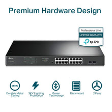 Load image into Gallery viewer, TP-Link Jetstream 16 Port Gigabit PoE Switch | 16 PoE+ Ports @192W, w/ 2 SFP Slots | Easy Smart | Rackmount | Support Vlan, QoS and IGMP TL-SG1218MPE