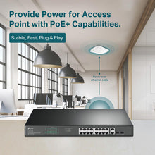 Load image into Gallery viewer, TP-Link TL-SG1218MP 16 Port Gigabit PoE Switch 16 PoE+ Ports @250W, w/ 2 Uplink Gigabit Ports + 2 Combo SFP Slots Plug & Play Sturdy Metal Rack-mountable