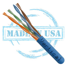 Load image into Gallery viewer, Vertical Cable CAT6, 550 MHz, UTP, 23AWG, 8C Solid Bare Copper, Plenum, 1000ft, Bulk Ethernet Cable - Made in USA, Blue 166-251/P/BL