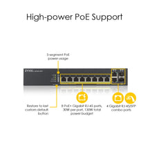 Load image into Gallery viewer, ZYXEL 10-Port PoE Switch Gigabit Ethernet Smart (GS1920-8HPV2) - Managed, with 8X PoE+ @ 130W, 2X SFP, Optional Nebula Cloud Management, Rackmount, Limited Lifetime Protection

