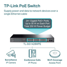 Load image into Gallery viewer, TP-Link TL-SG1428PE 24 Port Gigabit PoE Switch Easy Smart Managed 24 PoE+ Port @250W w/ 2 UL Gigabit Ports + 2 SFP Slots PoE Auto Recovery QoS, Vlan, IGMP & LAG