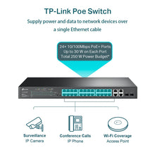 Load image into Gallery viewer, TP-Link TL-SL2428P V4 | 24 Port Fast Ethernet Smart Managed PoE Switch | 24 PoE+ Ports @250W, w/ 4 Gigabit Ports + 2 Combo SFP Slots | Omada SDN Integrated | Limited Lifetime Protection | PoE Recovery