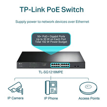 Load image into Gallery viewer, TP-Link Jetstream 16 Port Gigabit PoE Switch | 16 PoE+ Ports @192W, w/ 2 SFP Slots | Easy Smart | Rackmount | Support Vlan, QoS and IGMP TL-SG1218MPE