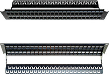 Load image into Gallery viewer, Vertical Cable 043-384/48/2U Blank Patch Panel, 48 Port, with Cable Manager Black