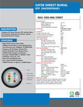 Load image into Gallery viewer, Vertical Cable CAT5E, Shielded Dual Jacket, Direct Burial, 1000ft, Black, Bulk Ethernet Cable 059-486/CMXT