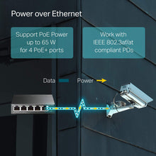 Load image into Gallery viewer, TP-Link 5 Port Gigabit PoE Switch | 4 PoE+ Port @65W | Easy Smart | Limited Lifetime Protection | Shielded Ports | Support QoS, Vlan TL-SG105PE