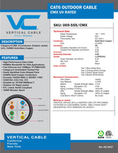 Load image into Gallery viewer, Vertical Cable Cat6, UTP, UV Jacket, Outdoor, CMX, 1000ft, Black, Bulk Ethernet Cable 069-559/CMX