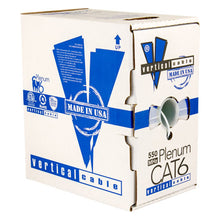 Load image into Gallery viewer, Vertical Cable CAT6, 550 MHz, UTP, 23AWG, 8C Solid Bare Copper, Plenum, 1000ft, Bulk Ethernet Cable - Made in USA, White 166-258/P/WH