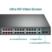 Load image into Gallery viewer, TP-Link 24-Port 10/100 Mbps + 2-Port Gigabit Rackmount Switch with 24-Port PoE+ TL-SL1226P
