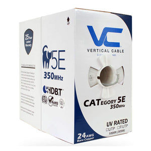 Vertical Cable Cat5e, 350 Mhz, UTP, UV Jacket, Outdoor, CMX, 1000ft, Bulk Ethernet Cable, Gray