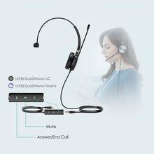 Load image into Gallery viewer, Yealink Telephone Headset Microphone USB Wired UH36 UH34 Noise Cancelling with Mic for Computer PC Laptop Stereo for Calls and Music 3.5mm Jack (UC Optimized, UH36-Mono
