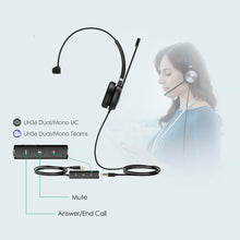 Load image into Gallery viewer, Yealink Telephone Headset Microphone USB Wired UH36 UH34 Noise Cancelling with Mic for Computer PC Laptop Stereo for Calls and Music 3.5mm Jack (UC Optimized, UH36-Mono