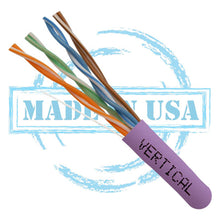 Load image into Gallery viewer, Vertical Cable 166-256/P/PR CAT6, 550 MHz, UTP, 23AWG, 8C Solid Bare Copper, Plenum, 1000ft, Bulk Ethernet Cable - Made in USA, Purple

