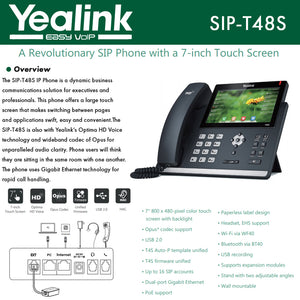 Yealink SIP-T48S Wired handset 16lneas LCD Negro - Telfono IP (LCD, 800 x 480 Pixeles, 17.8 cm (7"), 16 lneas, 1000 entradas, CNG,G.711Mu,G.711a,G.722,G.723.1,G.726,G.729ab,VAD,iLBC)