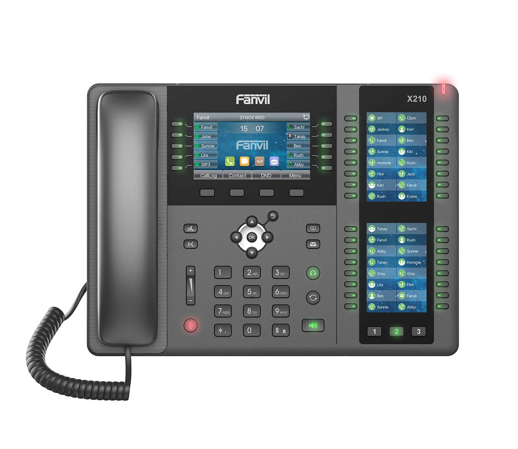 Fanvil X210 Enterprise VoIP Phone, 4.3-Inch Color Display, Two 3.5-Inch Side Color Displays for DSS Keys. 20 SIP Lines, Dual-port Gigabit Ethernet, Power Adapter Not Included X210