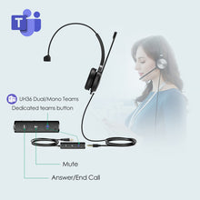 Load image into Gallery viewer, Yealink Teams Certified Telephone Headset Microphone USB Wired UH36 UH34 Noise Cancelling with Mic for Computer PC Laptop Stereo for Calls and Music 3.5mm Jack (UH36-MONO, Teams Optimized)