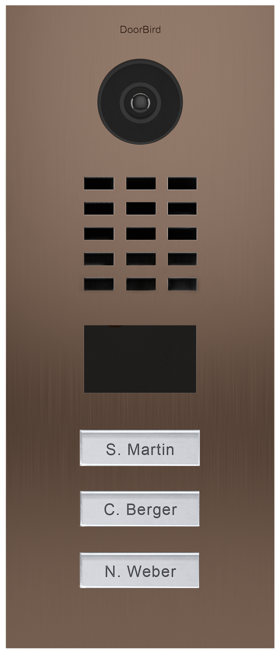 DoorBird IP Video Door Station Flush-mounted, Brushed Stainless Steel Call buttons Multi Tenants - Access Control- POE Capable (Bronze Stainless Steel / 3 Call Buttons)