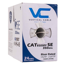 Load image into Gallery viewer, Vertical Cable Cat5e, 350 MHz, UTP, 24AWG, 8C Solid Bare Copper, 1000ft, White, Bulk Ethernet Cable - 054-450WH