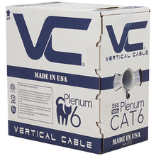 Load image into Gallery viewer, Vertical Cable 166-253/P/GY CAT6, 550 MHz, UTP, 23AWG, 8C Solid Bare Copper, Plenum, 1000ft, Bulk Ethernet Cable - Made in USA, Gray