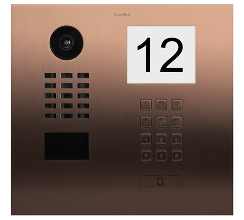 DoorBird IP Video Door Station D2101IKH for Single Family Homes, Stainless Steel V4A, Brushed, PVD Coating with Bronze-Finish Illuminated Info Module and engravable Stainless Steel
