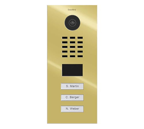 DoorBird IP Video Door Station D2103V, Flush-Mounted - 3 Call Buttons Brass (V4A)