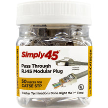 Load image into Gallery viewer, Simply45 Cat 5e STP Shielded RJ45 Pass-Through Modular Plug (50-Piece Jar)