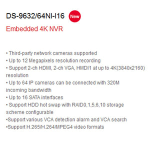 Hikvision DS-9632NI-I16 US English Version Embedded 4K 32Channel NVR 16 SATA (Can Be Update)