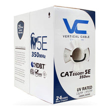 Load image into Gallery viewer, Vertical Cable Cat5e, 350 Mhz, UTP, UV Jacket, Outdoor, CMX, 1000ft, Bulk Ethernet Cable, Black