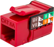 Load image into Gallery viewer, Vertical Cable CAT6A RJ45 Data Keystone Jack, V-Max Series - Red Color - (50 pack)