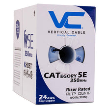 Load image into Gallery viewer, Vertical Cable Cat5e, 350 MHz, UTP, 24AWG, 8C Solid Bare Copper, 1000ft, Black, Bulk Ethernet Cable - 054 Series