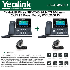Yealink SIP-T54S 2PACK IP Phone 16Lines + 2PACK Power Supply PS5V2000US 5Volts