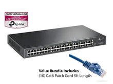Load image into Gallery viewer, Bonus Bundle with Cat6 5ft Patch Cords and TP-Link 48-Port Gigabit Ethernet Unmanaged Switch | Plug and Play | Metal | Rackmount | Fanless | Limited Lifetime (TL-SG1048)
