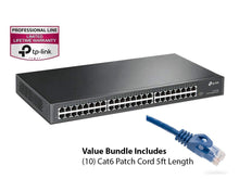 Load image into Gallery viewer, Bonus Bundle with Cat6 5ft Patch Cords and TP-Link 48-Port Gigabit Ethernet Unmanaged Switch | Plug and Play | Metal | Rackmount | Fanless | Limited Lifetime (TL-SG1048)