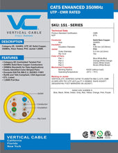 Load image into Gallery viewer, Vertical Cable Cat5e, 350 MHz, UTP, 24AWG, 8C Solid Bare Copper, 1000ft, Bulk Ethernet Cable - 151 Series, Pink 151-106/PK
