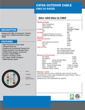 Load image into Gallery viewer, Vertical Cable CAT6A UV Rated Outdoor Bulk Cable 1,000ft. - Black 069-564/A/CMX
