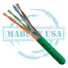 Load image into Gallery viewer, Vertical Cable 166-252/P/GR CAT6, 550 MHz, UTP, 23AWG, 8C Solid Bare Copper, Plenum, 1000ft, Bulk Ethernet Cable - Made in USA, Green
