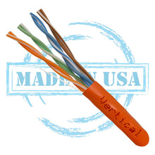Load image into Gallery viewer, Vertical Cable 166-254/P/OR CAT6, 550 MHz, UTP, 23AWG, 8C Solid Bare Copper, Plenum, 1000ft, Bulk Ethernet Cable - Made in USA, Orange
