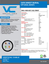 Load image into Gallery viewer, Vertical Cable Cat6, UTP Dual Jacket, Direct Burial, 1000ft, Black, Bulk Ethernet Cable 069-557/US/CMXT
