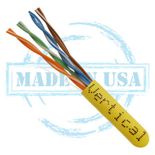 Load image into Gallery viewer, Vertical Cable 166-259/P/YL CAT6, 550 MHz, UTP, 23AWG, 8C Solid Bare Copper, Plenum, 1000ft, Bulk Ethernet Cable - Made in USA, Yellow
