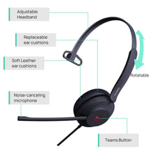 Load image into Gallery viewer, Yealink UH37 Professional USB Headset with Microphone for PC Laptop Noise Cancelling &amp; Volume Control VoIP Skype MS Teams Online Conference(Mono)(USB-A)

