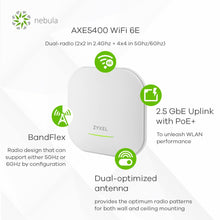 Load image into Gallery viewer, Zyxel AXE5400 WiFi 6E Dual-Radio Access Point | 4x4 in 6 GHz/5 GHz Selectable, 2x2 in 2.4 GHz (WAX620D-6E)
