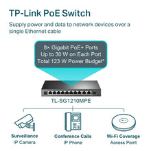 Load image into Gallery viewer, TP-Link TL-SG1210MPE | 8 Port Gigabit PoE Switch | Easy Smart Managed 8 PoE+ Ports @123W, w/ 2 Uplink Gigabit Ports + 1 Combo SFP Slot QoS, Vlan, IGMP &amp; LAG

