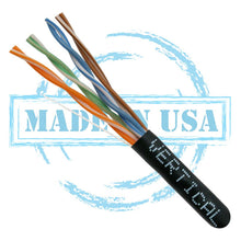 Load image into Gallery viewer, Vertical Cable 166-250/P/BK CAT6, 550 MHz, UTP, 23AWG, 8C Solid Bare Copper, Plenum, 1000ft, Black, Bulk Ethernet Cable - Made in USA
