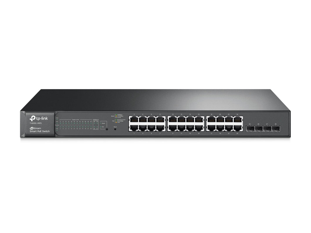 TP-Link JetStream T1600G-28PS   TL-SG2428P  24-Port Gigabit PoE+ Smart Managed Pro Switch w/ 4x Fiber up-link Slots, 192W