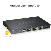 Load image into Gallery viewer, ZyXEL 24-Port Gigabit Ethernet High Powered PoE 375W NebulaFlex Smart Managed Switch | 4X RJ-45/SFP Ports | 802.3at 802.3af | Metal | Limited Lifetime [GS1920-24HPv2]
