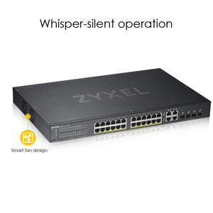 ZyXEL 24-Port Gigabit Ethernet High Powered PoE 375W NebulaFlex Smart Managed Switch | 4X RJ-45/SFP Ports | 802.3at 802.3af | Metal | Limited Lifetime [GS1920-24HPv2]