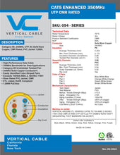 Load image into Gallery viewer, Vertical Cable Cat5e, 350 MHz, UTP, 24AWG, 8C Solid Bare Copper, 1000ft, White, Bulk Ethernet Cable - 054-450WH

